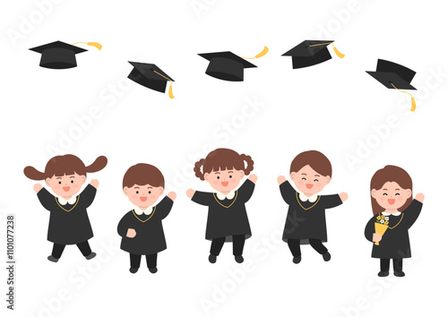 Vector illustration of elementary school graduates