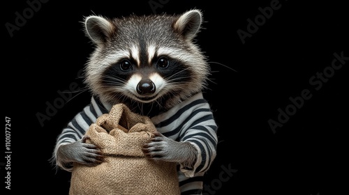 Raccoon Dressed as Burglar with Sack