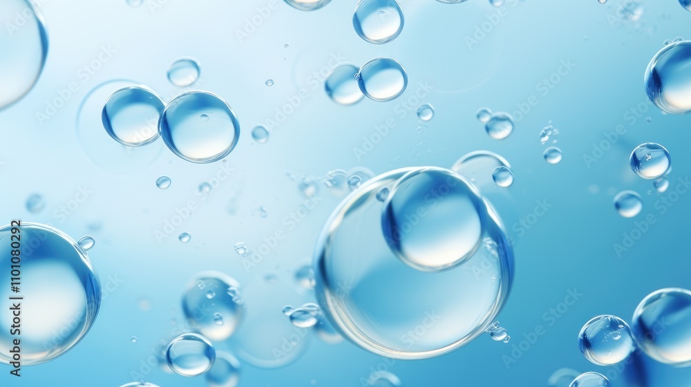 Water bubbles in a clear blue background creating a refreshing and tranquil atmosphere suitable for various design concepts Water bubbles in a clear blue background creating a refreshing and tranquil atmosphere suitable for various design concepts
