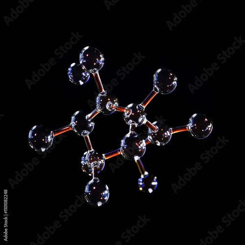 acrylamide molecular structure, 3d model molecule, monomer, structural chemical formula view from a microscope photo