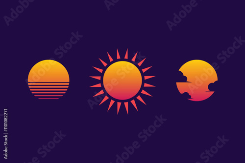 Set of neon gradient graphic for summer logo