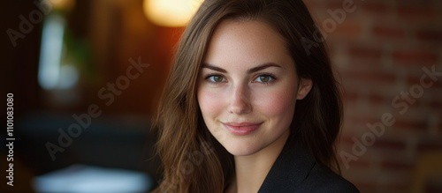 Wallpaper Mural Professional portrait of a confident young businesswoman smiling warmly in a modern office setting showcasing her charisma and approachability. Torontodigital.ca