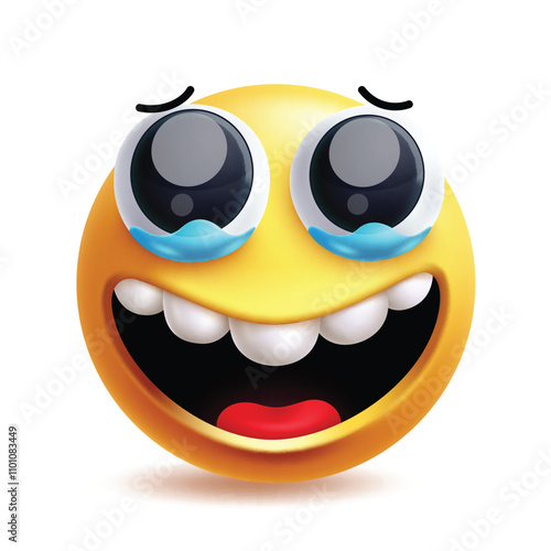 Proud emoji clipart character. Emoji 3d character in glad, happy, joyful, crying and delightful facial expressions yellow icon graphic elements. Vector illustration proud emoticon clip art.
