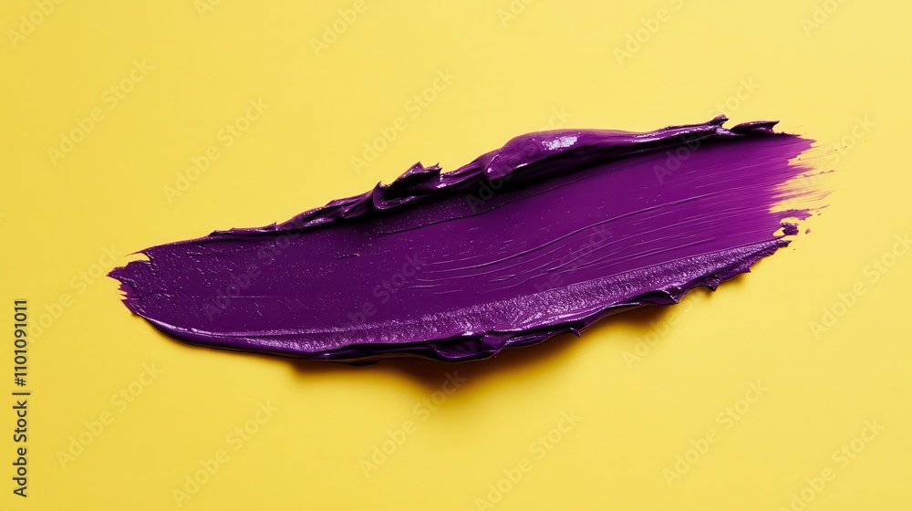 Deep Violet Lipstick Stroke on Vibrant Yellow Background Deep Violet Lipstick Stroke on Vibrant Yellow Background