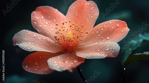 Korean rosebay blossom with dew drops captured in spring showcasing delicate petals and vibrant colors in a serene natural setting. photo