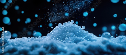 Silicon tetrafluoride SiI4 in laboratory setting showcasing chemical compounds with blue particles and focus on substance packaging and purity. photo