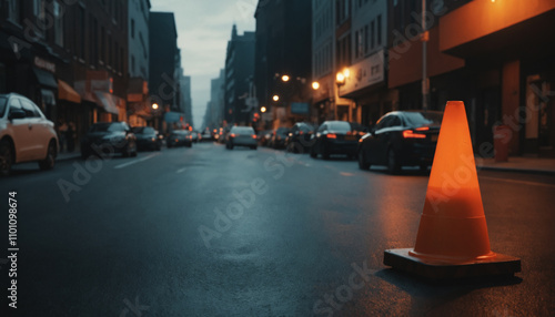 traffic cone, movie like vibes with cinematic lighting photo