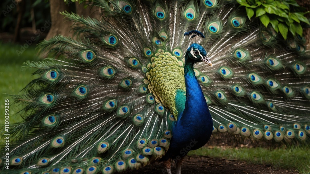 Obraz premium Elegant Peacock Displaying Feathers