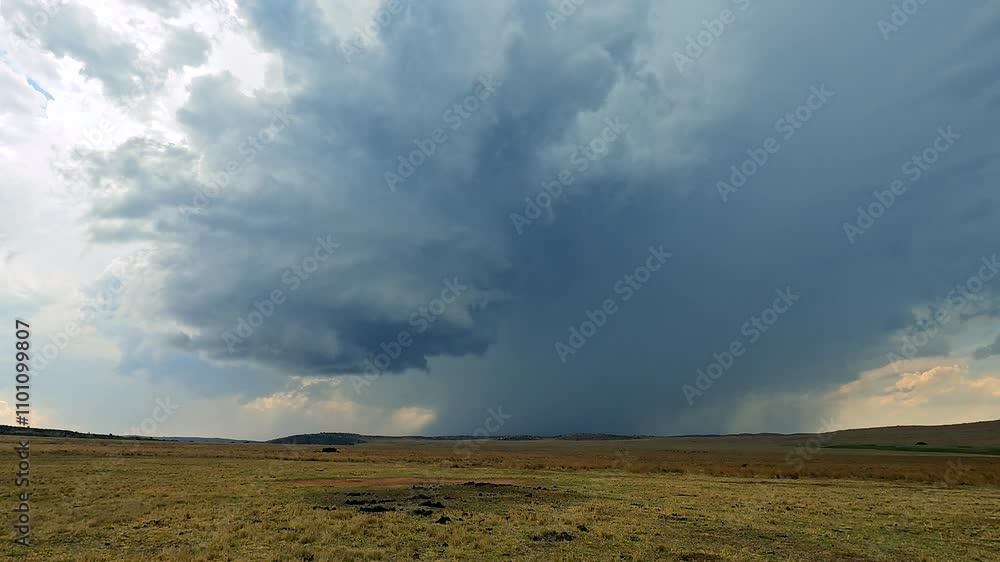 Time lapse of stormy weather cell moving over open wilderness landscape Time lapse of stormy weather cell moving over open wilderness landscape