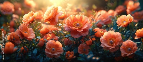 Wallpaper Mural Vibrant orange flowers in a serene garden setting with warm sunlight highlighting their beauty and evoking the wonders of nature Torontodigital.ca