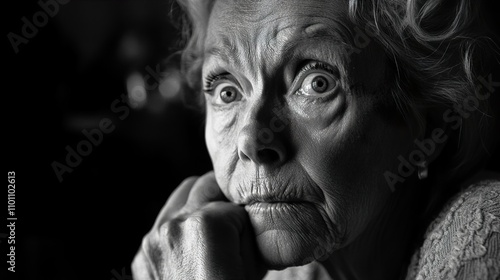 A Pensive Gaze: A Black and White Portrait of an Elderly Woman