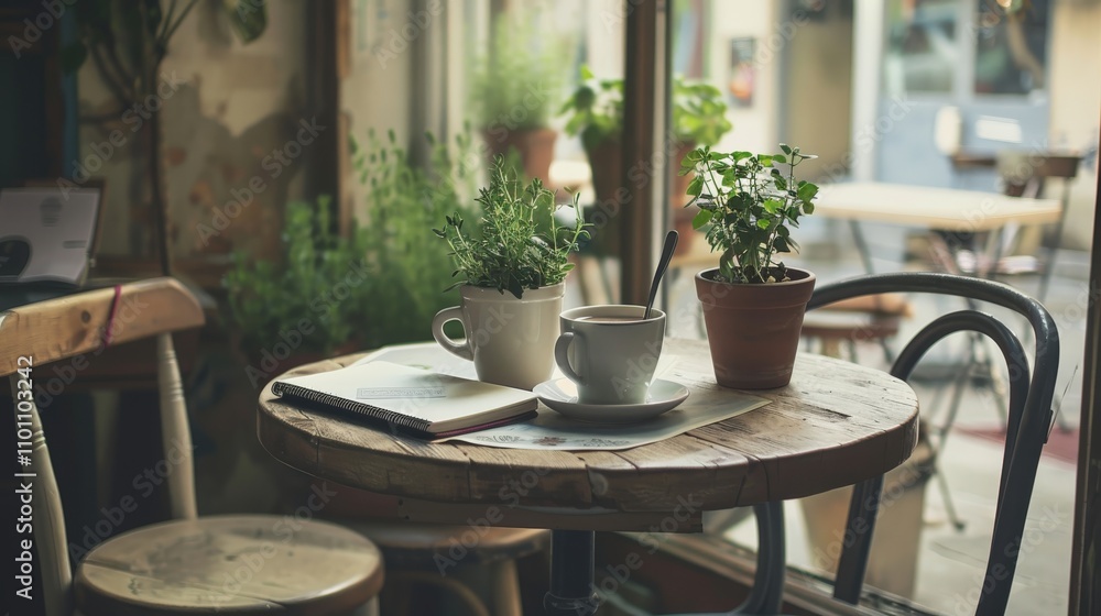 Fototapeta premium Simple Elegance Kitchen with Potted Herbs and Minimalist Decor