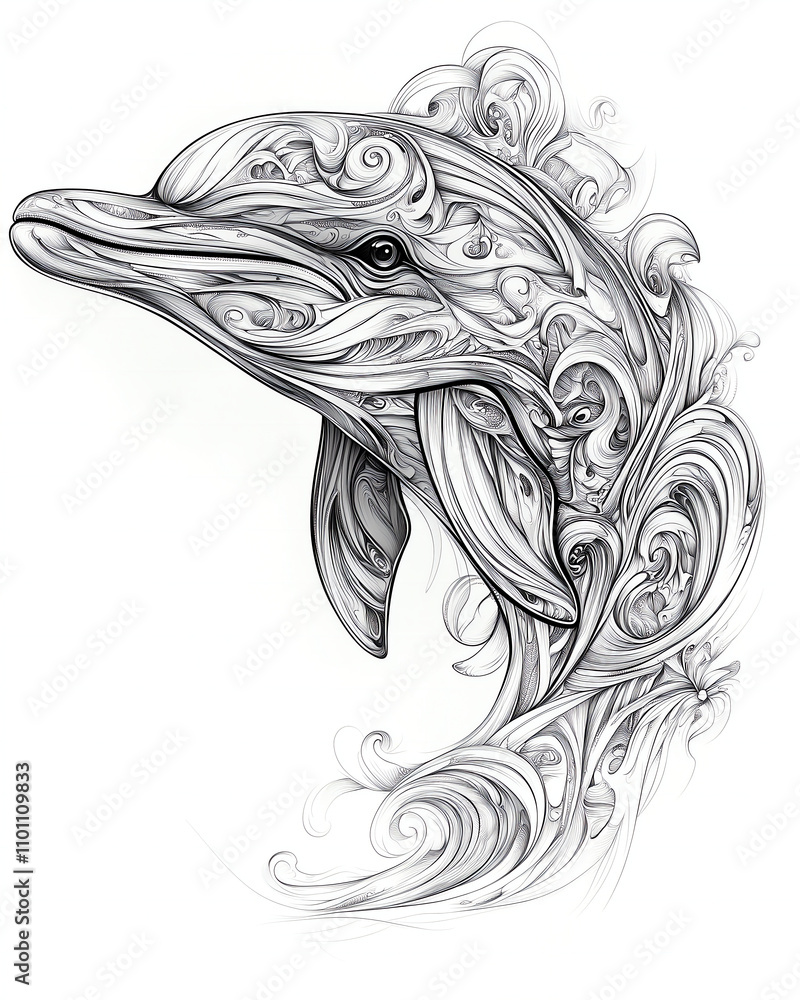 Fototapeta premium Ornate dolphin illustration with flowing patterns 