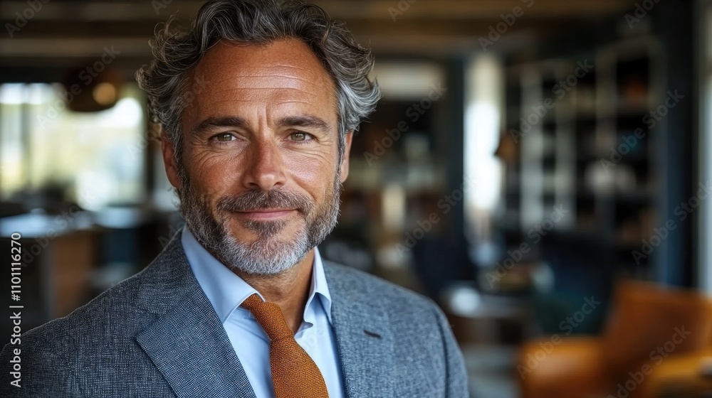 Confident businessman in stylish suit with natural lighting in modern office background showcasing professionalism and success Confident businessman in stylish suit with natural lighting in modern office background showcasing professionalism and success