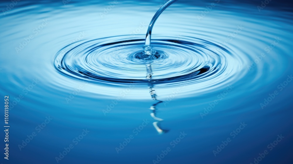 Water droplet creating ripples in serene blue water surface showcasing tranquility and nature's beauty in perfect harmony Water droplet creating ripples in serene blue water surface showcasing tranquility and nature's beauty in perfect harmony