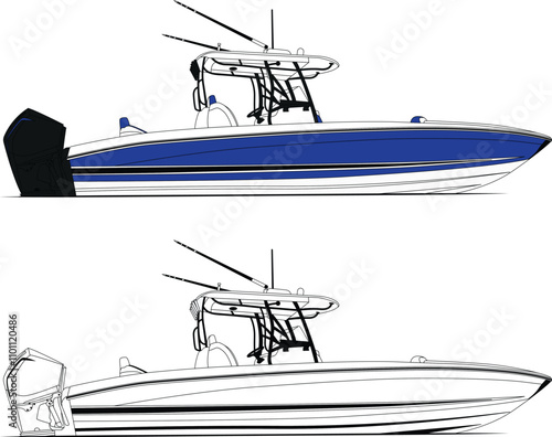 fishing boat vectors, line art illustrations, sport fishing boat vectors, fisherman vectors, graphics, and graphic art are available royalty-free for download
