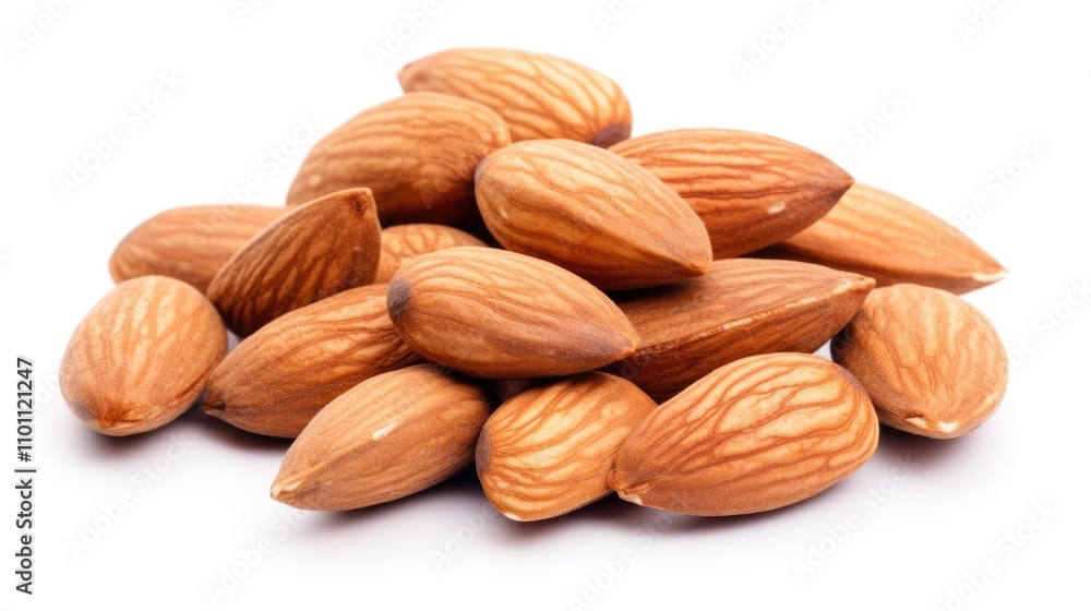 Roasted almond nuts arranged on a clean white background showcasing their natural texture and color for culinary or snack-related uses. Roasted almond nuts arranged on a clean white background showcasing their natural texture and color for culinary or snack-related uses.