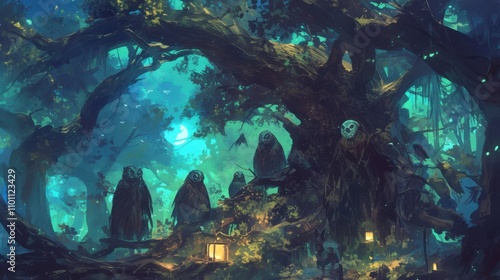 Wallpaper Mural In the heart of a dense forest a group of wisened tree guardians lean in close to whisper secrets and wisdom to those who approach their sacred grove. Torontodigital.ca