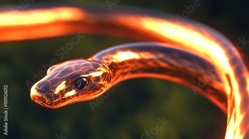 Shiny Copper Snake With Reflective Scales Against Nature Background photo