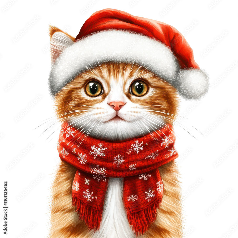 Cute Ginger Kitten in Santa Hat Scarf Christmas Pet Holiday Cat Cute Ginger Kitten in Santa Hat Scarf Christmas Pet Holiday Cat