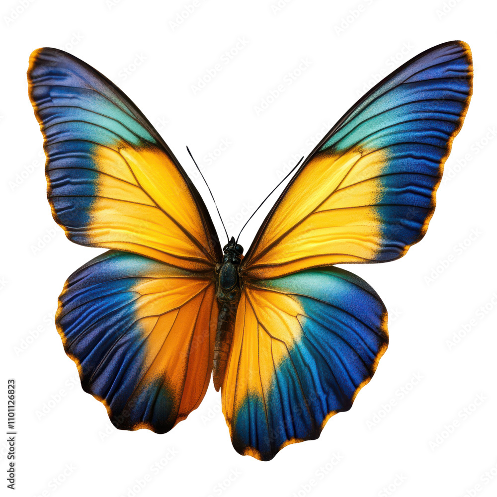 Fototapeta premium Vibrant yellow and blue butterfly isolated transparent background