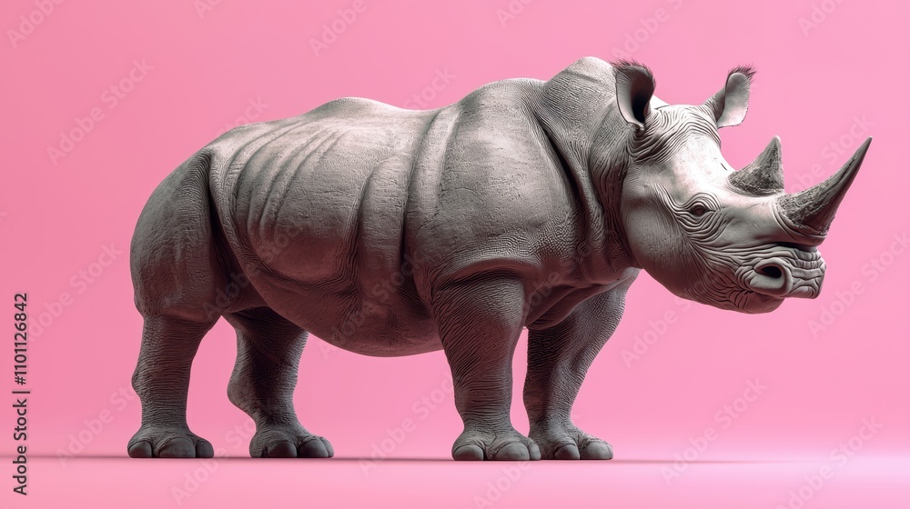 Fototapeta premium Realistic 3D Model of Rhino on Pink Background for Artistic Use