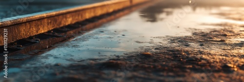 Wallpaper Mural Sunset puddle reflecting on a curb. Torontodigital.ca