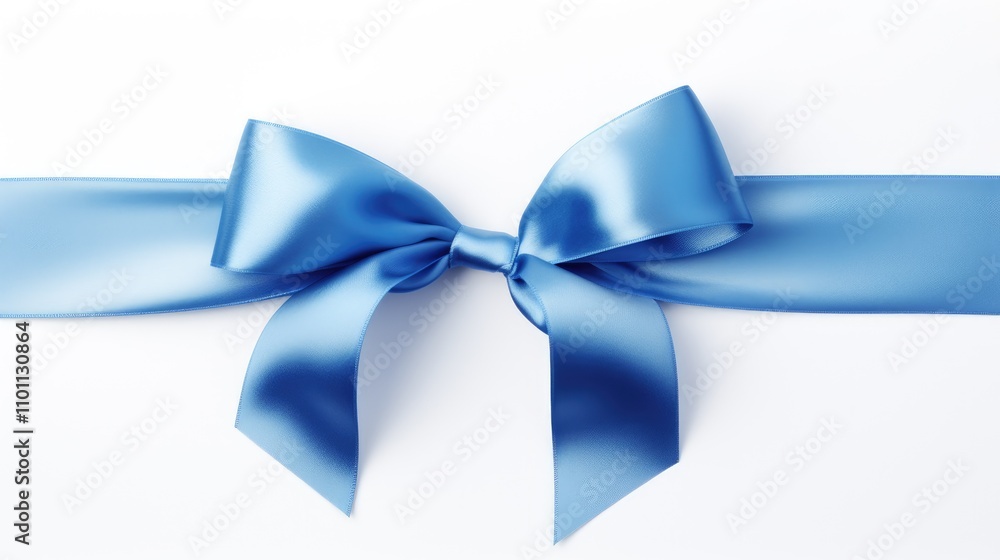 Elegant blue satin ribbon bow beautifully displayed on a pristine white background showcasing luxury and celebration themes. Elegant blue satin ribbon bow beautifully displayed on a pristine white background showcasing luxury and celebration themes.
