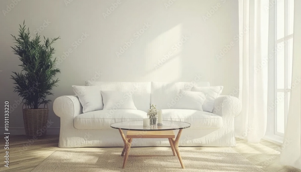 Fototapeta premium Serene Living Room with Wooden Accents