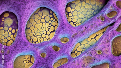 Active muscles under microscope reveal intricate cell growth patterns, showcasing the dynamic processes of life and regeneration.