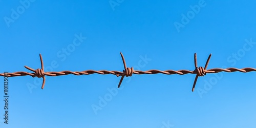 Wallpaper Mural Barbed wire against a clear blue sky creates a striking visual contrast, emphasizing the rugged nature of barbed wire while showcasing its intricate design against the serene backdrop of the sky. Torontodigital.ca