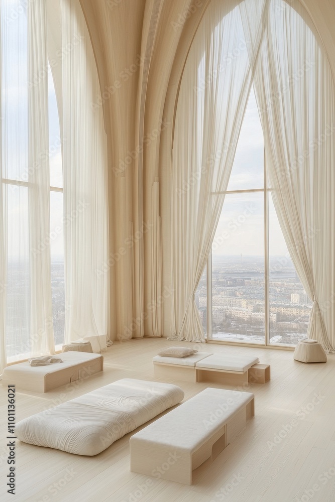 Fototapeta premium Serene Sanctuary: Minimalist Interior with Panoramic Views