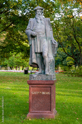 Monument of Johann Gutenberg in Pelplin, Pomeranian Voivodeship, Poland photo