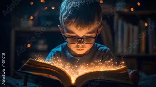 Illuminated book with radiant pages representing the power of learning and expanding creativity photo