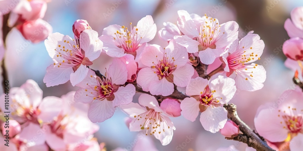 Obraz premium The beautiful blossom of Prunus cerasoides showcases winter s charm, where the delicate flowers of Prunus cerasoides create a stunning visual display during the cold season.
