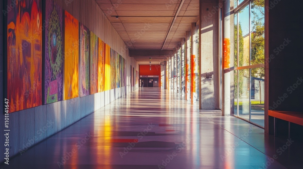 Fototapeta premium Vibrant Hallway: A Kaleidoscope of Color and Light