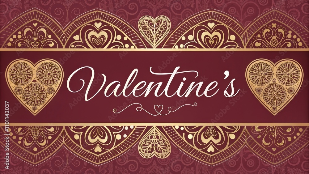 Elegant gold heart patterns on burgundy background for valentine's day Elegant gold heart patterns on burgundy background for valentine's day