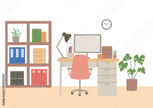 オフィス　仕事部屋のイラスト　インテリア