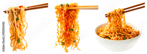 chopsticks holding instant noodles set