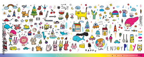 Wallpaper Mural Collection of hand drawn cute doodles,Doodle children drawing,Sketch set of drawings in child style,Funny Doodle Hand Drawn,Page for coloring, cute animal hand drawn, cute Doodle Torontodigital.ca