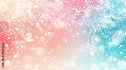 A dreamy New Year background with a soft pastel gradient and subtle fireworks silhouettes Stock Photo with side copy space photo