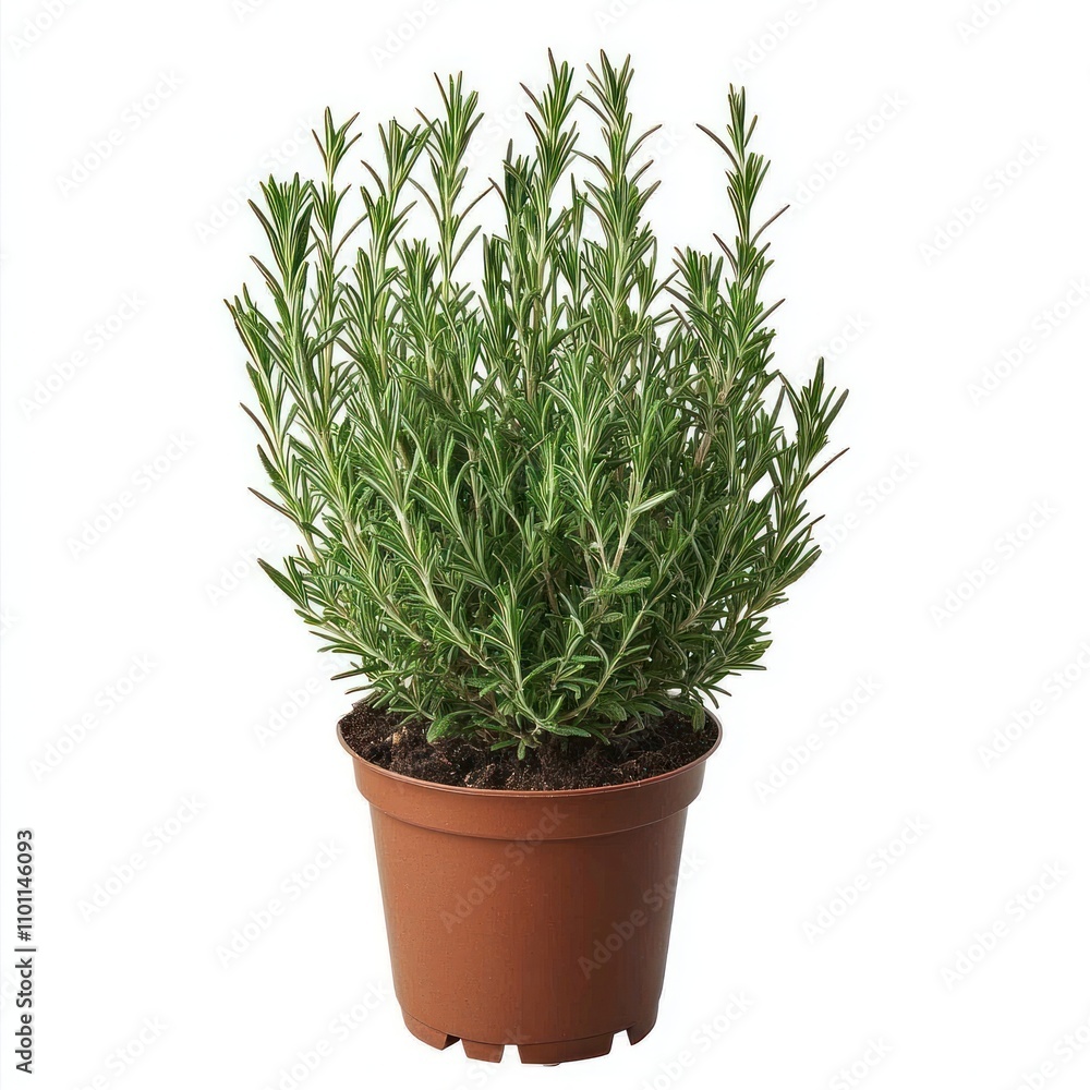 Rosemary Plant Growing In A Brown Pot Rosemary Plant Growing In A Brown Pot