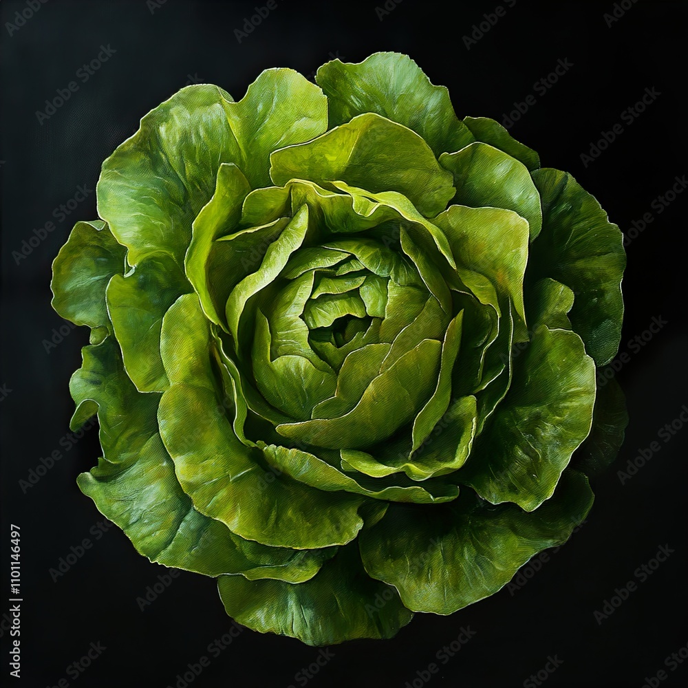 Obraz premium Close-up of a Vibrant Green Lettuce, Botanical Still Life, Nature Photography