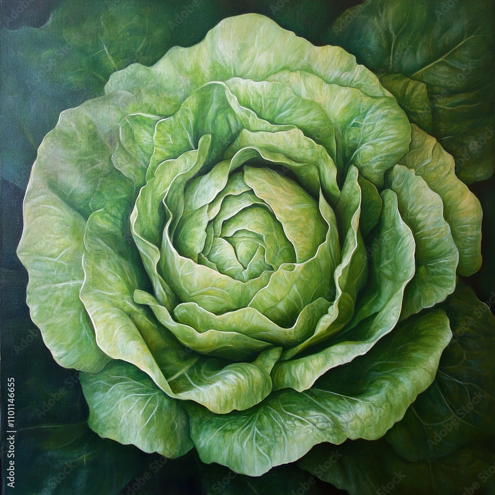 Obraz premium Close-up of a Vibrant Green Lettuce: A Botanical Still Life