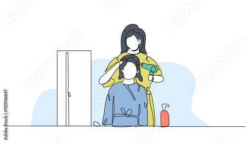 Vector illustration of salon hair styling. Modern flat in continuous line style.