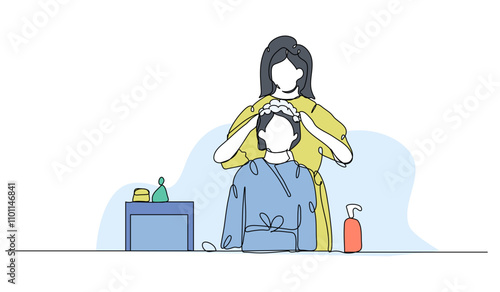 Vector illustration of salon hair care. Modern flat in continuous line style.