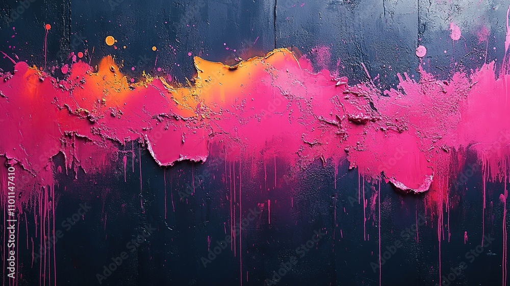 Fototapeta premium Abstract artwork featuring vibrant pink and orange paint on a dark background.