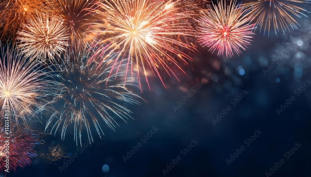 Obraz premium Vibrant, colorful fireworks lighting up the night sky, setting a joyful and festive mood