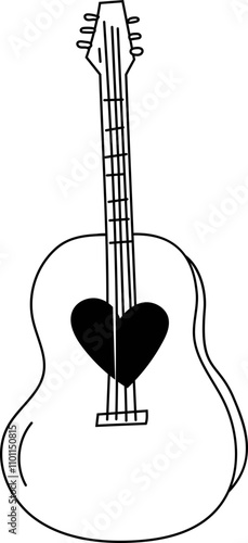 Guitar black and white on white background. Vector illustration.