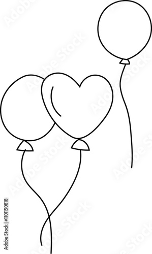 Balloon element black and white on white background. Vector illustration.